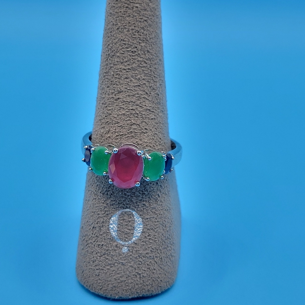 Modern Sterling Silver Lab Created Ruby Emerald S… - image 5